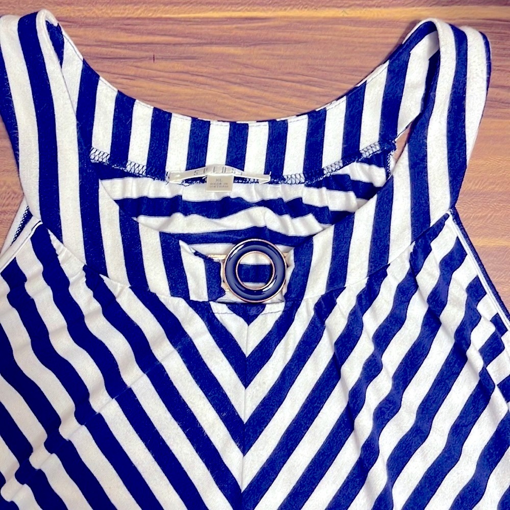 Spense rayon stretch, navy blue and white striped tank top